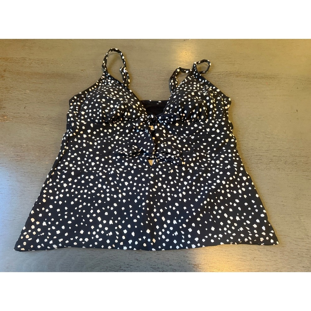Time and Tru Black White Polka Dot Tankini Swim Top Small 4-6 Adjustable Straps